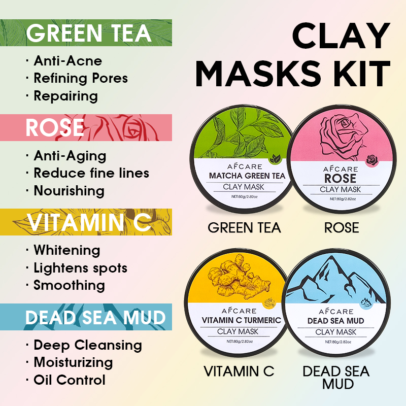 4Pcs Face Mask Set with Turmer - Green Tea Cleansing Clay Mask review and price